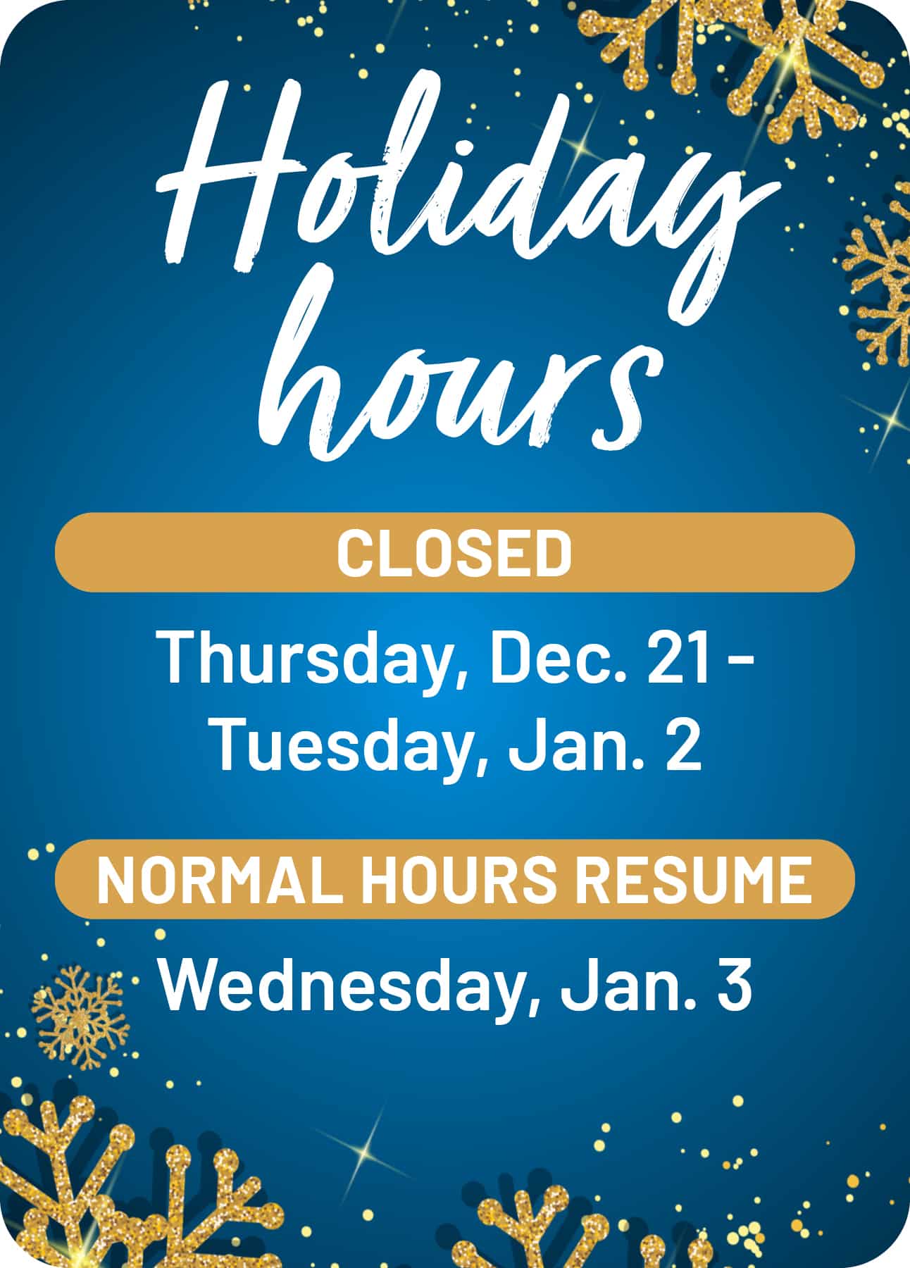 Holiday closure begins Thursday, Dec. 21 UAF Community & Technical College